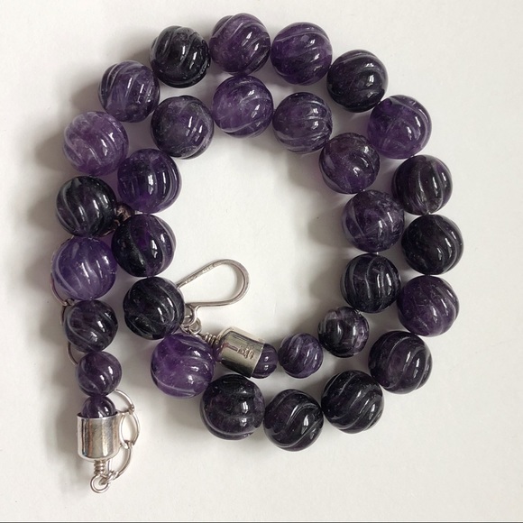 Desert Rose Trading Carved Amethyst Bead Sterling Silver Necklace - Picture 10 of 13